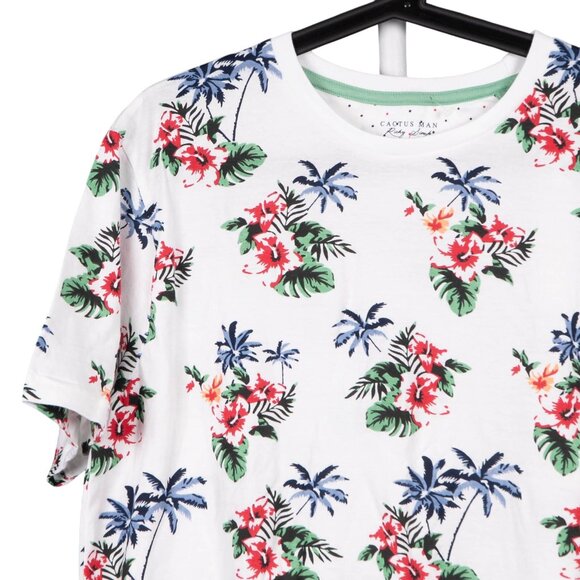 Cactus Man Ricky Singh TShirt L Mens NEW Tropical White Hibiscus Hawaiian Cotton - Picture 2 of 7